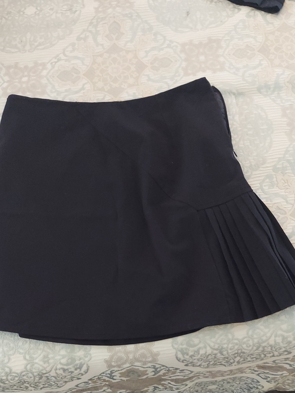 JohnPaulRichard Black A-Line Skirt with Pleated Side Panel
